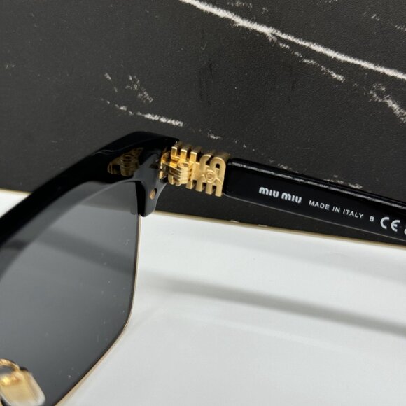 NEW MIU MIU MU10ZS 1AB5S0 WOMEN MIU MIU BLACK GOLD SUNGLASSES MU 10ZS 1AB5S0